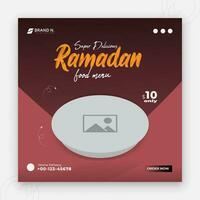 especial Ramadán kareem iftar fecha otoño social medios de comunicación cubrir diseño, delicioso Ramadán comida menú enviar plantilla, descuento oferta, restaurante web bandera, resumen rojo vistoso forma degradado antecedentes vector