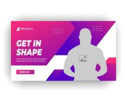 Gym post video thumbnail and creative web banner design template vector