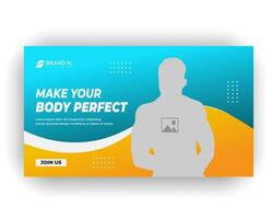 Gym post video thumbnail and creative web banner design template vector