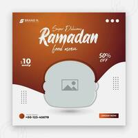 especial Ramadán kareem iftar fecha otoño social medios de comunicación cubrir diseño, delicioso Ramadán comida menú enviar plantilla, descuento oferta, restaurante web bandera, resumen rojo vistoso forma degradado antecedentes vector