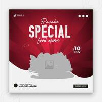 Special Ramadan Kareem Iftar date fall social media cover design, delicious Ramadan food menu post template, discount offer, restaurant web banner, abstract red colorful shape gradient background vector
