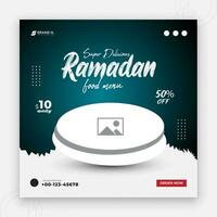 Special Ramadan Kareem Iftar date fall social media cover design, delicious Ramadan food menu post template, discount offer, restaurant web banner, abstract green colorful gradient background vector