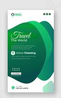 Holiday travel agency social media cover and story template. Online tour ad banner design, abstract business promotion post offer green color shape on white background vector