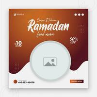 Special Ramadan Kareem Iftar date fall social media cover design, delicious Ramadan food menu post template, discount offer, restaurant web banner, abstract red colorful shape gradient background vector