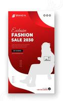 Fashion sale 2030 social media post design or ad banner template, modern minimal urban trendy fashion design for social media stories for promotion in abstract red and black colorful shapes vector