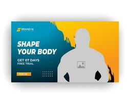 Gym post video thumbnail and creative web banner design template vector