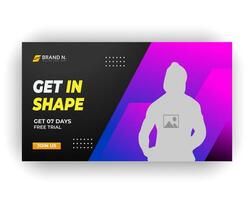 Gym post video thumbnail and creative web banner design template vector