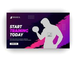 Gym post video thumbnail and creative web banner design template vector