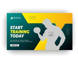 Gym post video thumbnail and creative web banner design template vector