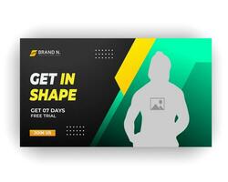 Gym post video thumbnail and creative web banner design template vector