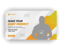 Gym post video thumbnail and creative web banner design template vector