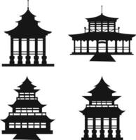 Traditional Chinese Building Elements. Chinese Temple On White Background. vector