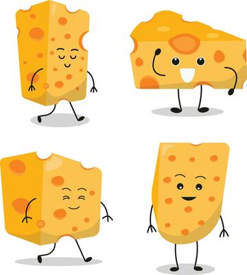 Cheese Lovers Day Character Elements Set. Isolated On White Background