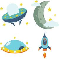 Set of Outer Space Birthday. With Planet, Ufo, and Satellite. Vector Illustration.