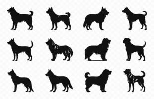 Alabai Dog Silhouettes vector Set, Dogs breed Black Silhouette Bundle
