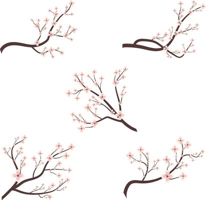 Collection of Flower Lunar New Year. Vector Elements.