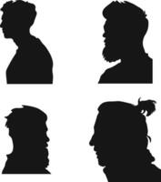 Collection of Different Man Head Silhouette. Man Side Face. Isolated On White Background vector