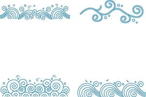 Chinese Traditional Wave Set. Ornament Sea, Ocean Water. Isolated On White Background vector