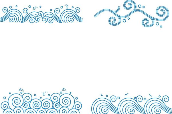 Chinese Traditional Wave Set. Ornament Sea, Ocean Water. Isolated On White Background