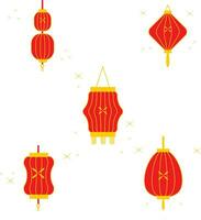 Set of Red Lantern Chinese New Year. Flat Vector Icons