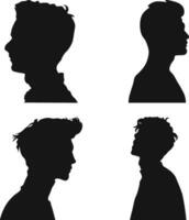 Collection of Different Man Head Silhouette. Man Side Face. Isolated On White Background vector