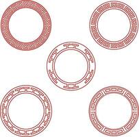 Red Chinese Circle Frame Icons. Oriental Style. Isolated Vector