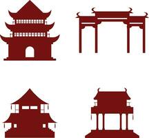 Collection of Chinese Traditional Building. Chinese Temple. Vector Illustration
