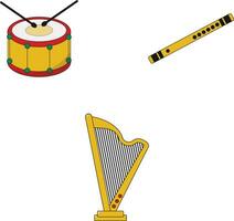 Hand Drawn Musical Instruments. With Flat Style. Vector Illustration Set.