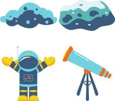 Set of Outer Space Birthday. With Planet, Ufo, and Satellite. Vector Illustration.
