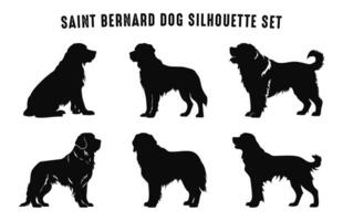 Santo Bernardo perro siluetas vector colocar, silueta de perros raza negro clipart