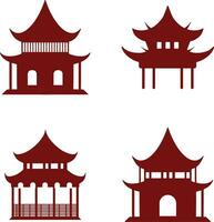 Collection of Chinese Traditional Building. Chinese Temple. Vector Illustration