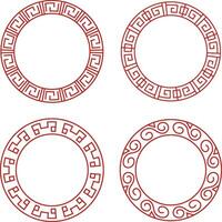 Red Chinese Circle Frame Icons. Oriental Style. Isolated Vector