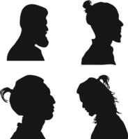 Collection of Different Man Head Silhouette. Man Side Face. Isolated On White Background vector