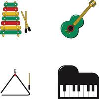 Hand Drawn Musical Instruments. With Flat Style. Vector Illustration Set.