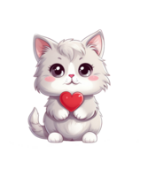 ai généré illustration de mignonne romantique chat dessin animé ai généré png