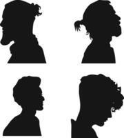 Collection of Different Man Head Silhouette. Man Side Face. Isolated On White Background vector