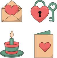 Set of Different Valentine's Day. Vector Illustration With Cartoon Style.