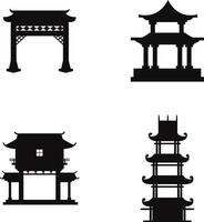 Traditional Chinese Building. Asian Castles and Pagodas. Isolated Vector Set.