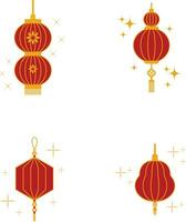 Chinese New Year Red Lantern Icon Set. vector