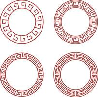 Red Chinese Circle Frame Icons. Oriental Style. Isolated Vector