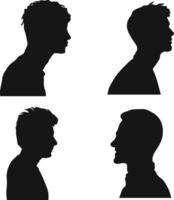 Collection of Different Man Head Silhouette. Man Side Face. Isolated On White Background vector