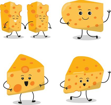 Cheese Lovers Day Character Elements Set. Isolated On White Background