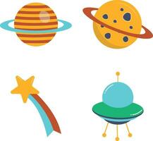 Outer Space Birthday Icons. Flat Cartoon Style. Isolated Vector Set