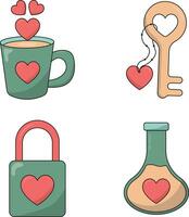 Set of Different Valentine's Day. Vector Illustration With Cartoon Style.