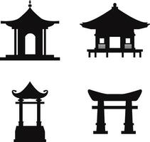 Traditional Chinese Building. Asian Castles and Pagodas. Isolated Vector Set.