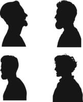 Collection of Different Man Head Silhouette. Man Side Face. Isolated On White Background vector