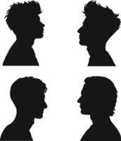 Collection of Different Man Head Silhouette. Man Side Face. Isolated On White Background vector