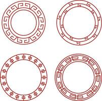 Red Chinese Circle Frame Icons. Oriental Style. Isolated Vector