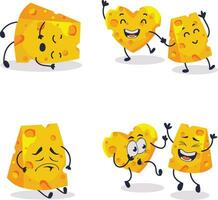 queso amantes día personaje iconos con varios emoticones vector