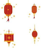 Chinese New Year Red Lantern Icon Set. vector